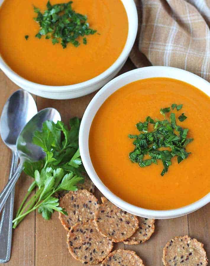 Butternut Squash Sweet Potato Carrot Soup from Delightful Adventures