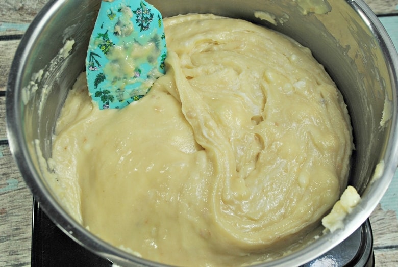 Fudge mixture in large pot on stove