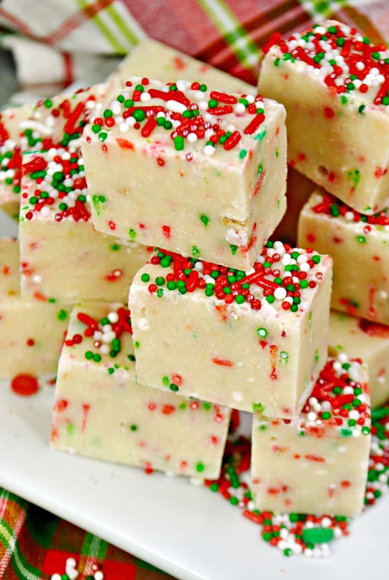Sugar cookie Christmas fudge is a combo of two of my favorite treats: Christmas sugar cookies and fudge. Try making a batch this Christmas!