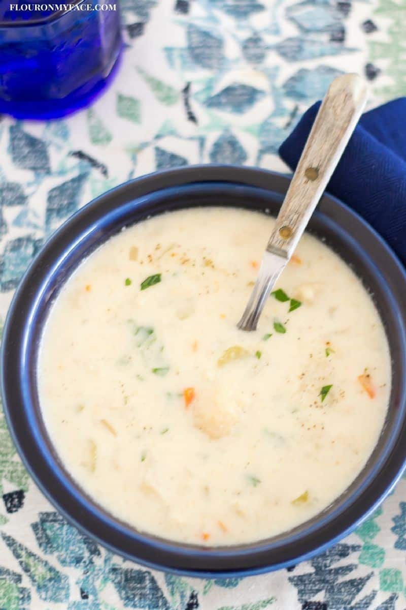 Crock Pot Cheesy Cauliflower Soup - Flour on my Face