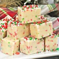 Easy-to-make, 4-Ingredient, Sugar cookie Christmas fudge is a combo of two of my favorite treats: Christmas sugar cookies and fudge. 