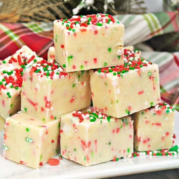 Easy-to-make, 4-Ingredient, Sugar cookie Christmas fudge is a combo of two of my favorite treats: Christmas sugar cookies and fudge. 