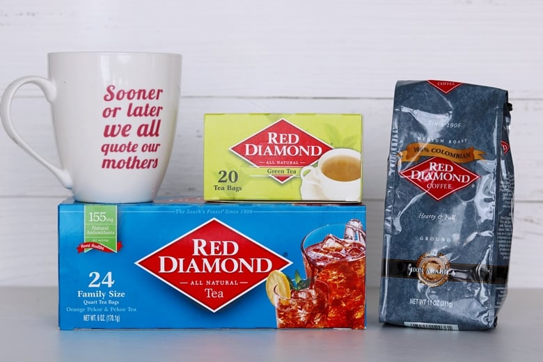 Red Diamond Green Tea, Red Diamond Black Tea, and Red Diamond Ground Colombian Coffee 