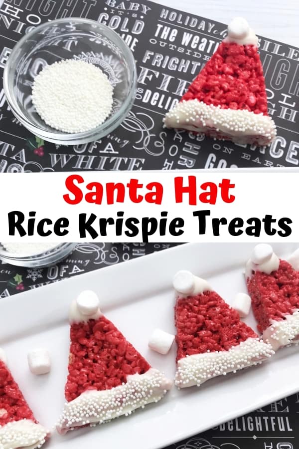 Santa Hat Rice Krispie Treats are easy to make for the kids this Christmas using a traditional Rice Krispies Treat recipe and just adding a few decorations!