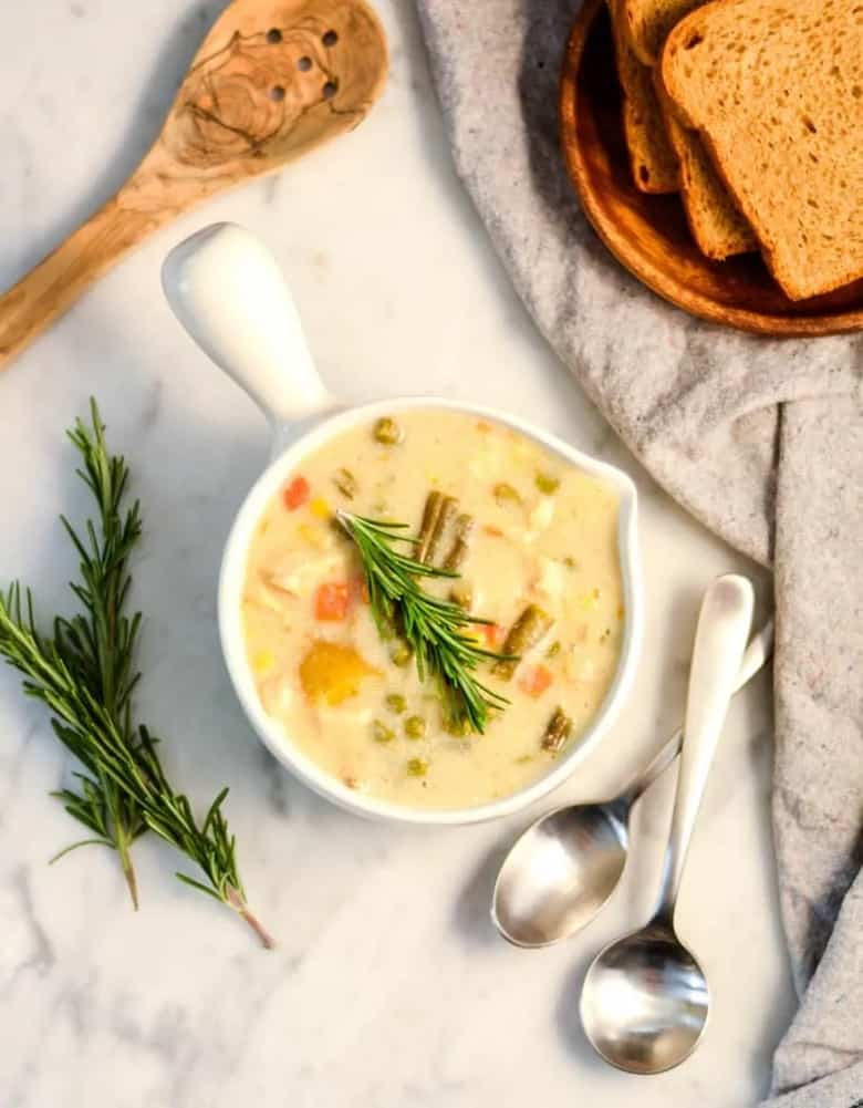 Slow Cooker Chicken Pot Pie Soup from JoyFoodSunshine