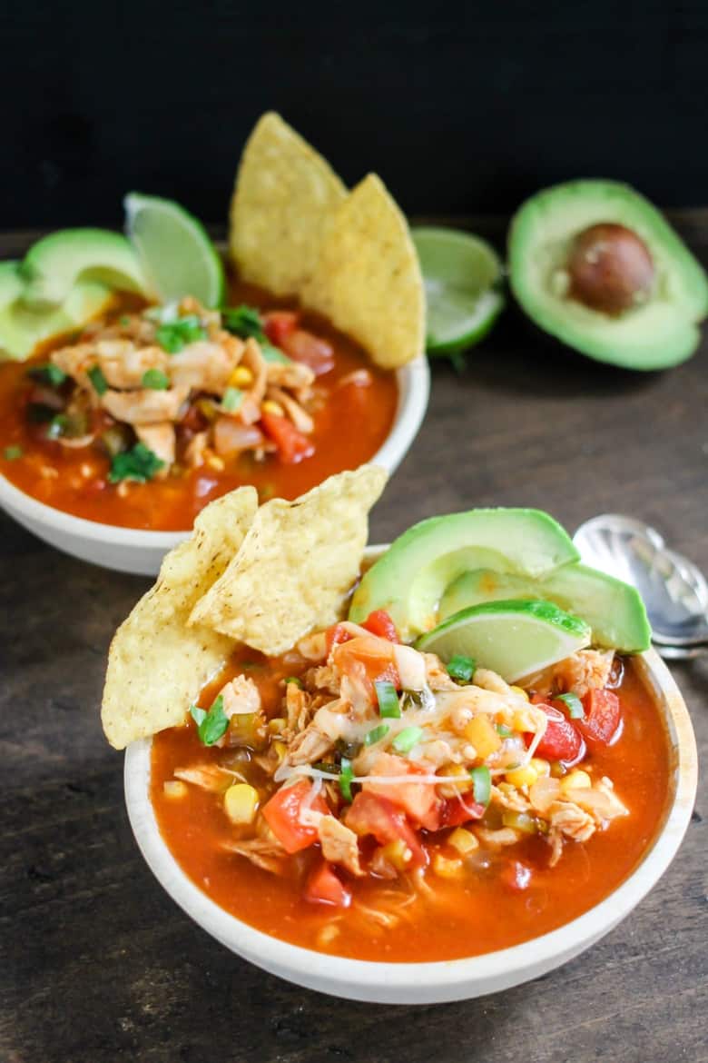 Slow Cooker Chicken Tortilla Soup from Domestic Superhero