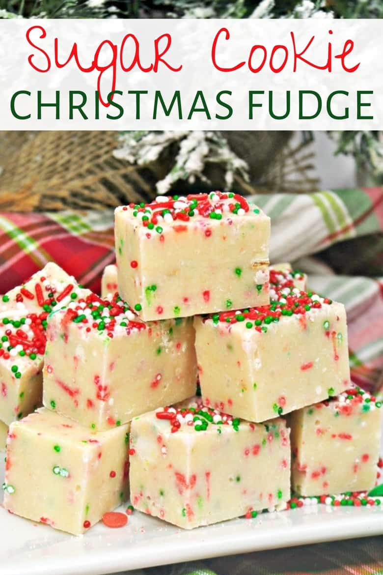 Sugar Cookie Fudge stacked up high on a serving platter.