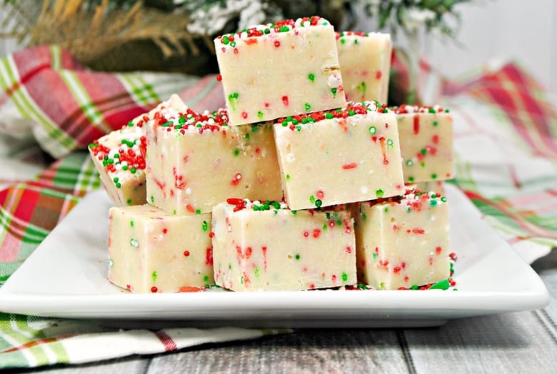 Sugar cookie Christmas fudge is a combo of two of my favorite treats: Christmas sugar cookies and fudge. Try making a batch this Christmas!