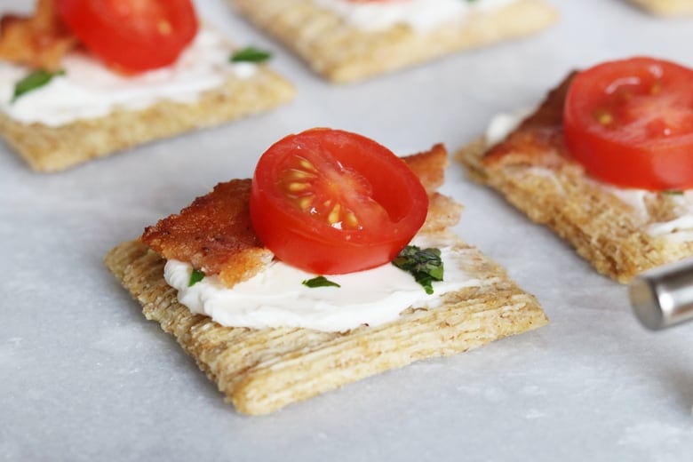 Easy Triscuit Appetizer Recipe with Bacon, Tomato, & Cream Cheese