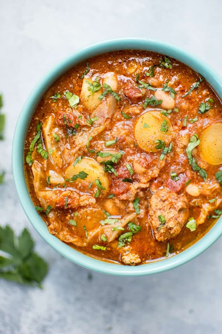 Crockpot Cabbage Soup with Beans, Sausage, and Potatoes from Salt & Lavender