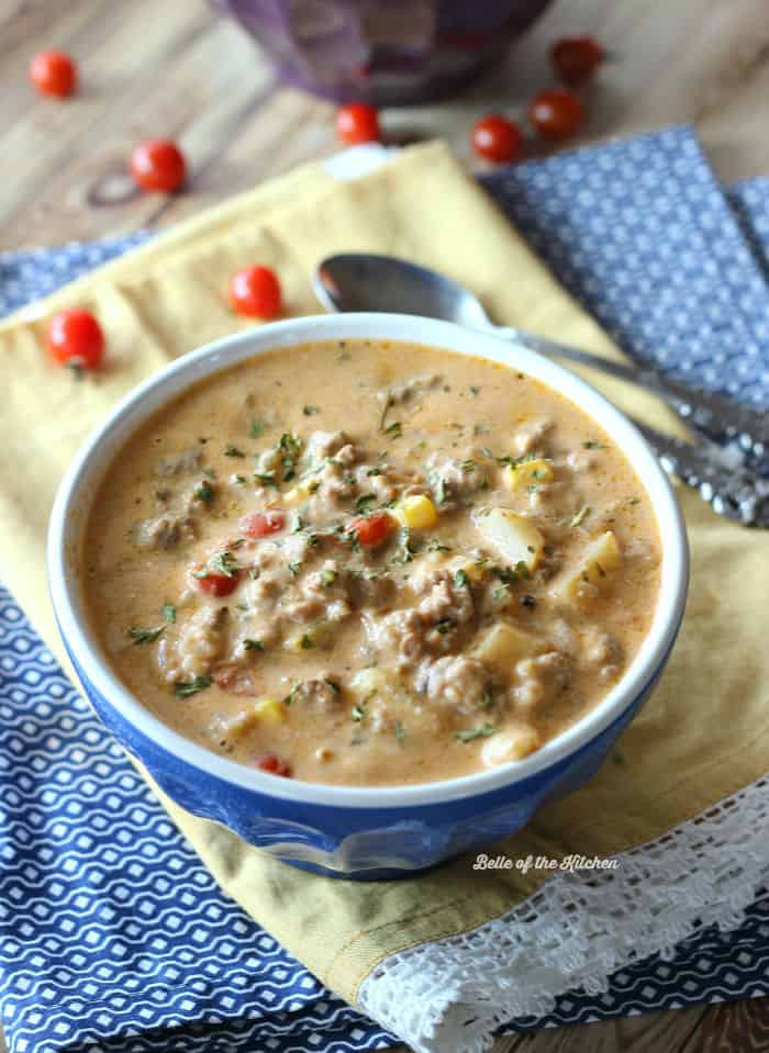 Crockpot Cheeseburger Soup - Belle of the Kitchen