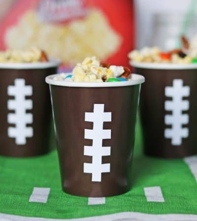 Sweet and Salty snack mix in football cups