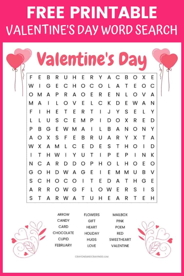 Valentine's Word Search Free Printable Worksheet