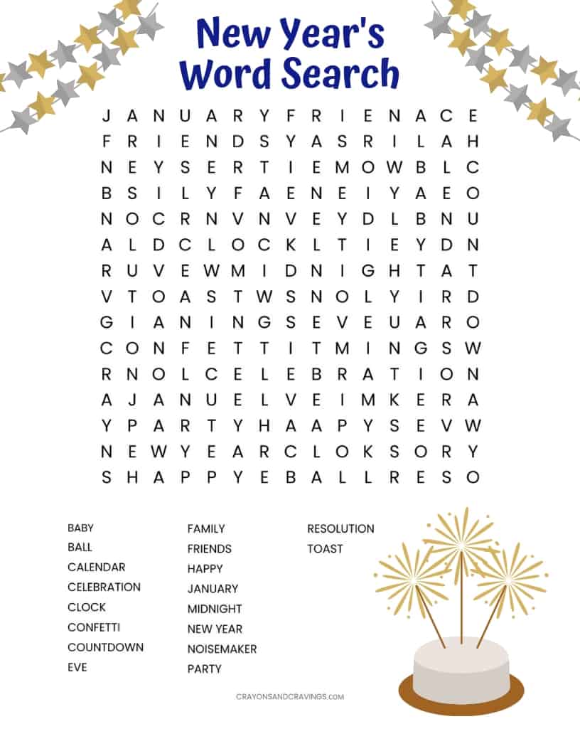 2024 Yearly Calendar Printable Word Search Answers Printable 2024   New Years Word Search 