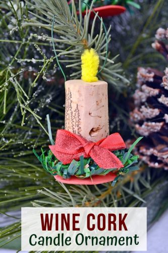 These cute cork candle ornaments are an easy craft project for those looking to add some wine cork Christmas ornament to their trees this year!