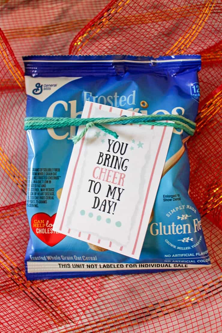 You bring cheer to my day tag on a bag of frosted Cheerios