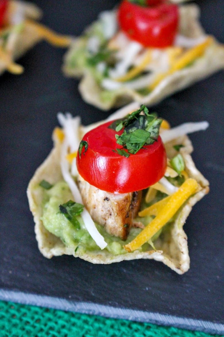 Tasty chicken nacho bites are a quick and easy finger food for parties or game day snacking.