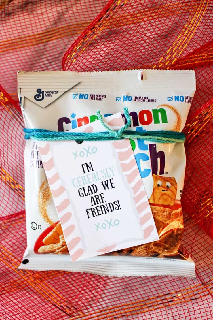 "I'm cereal'sly glad we are friends" label on a bag of Cinnamon Toast Crunch