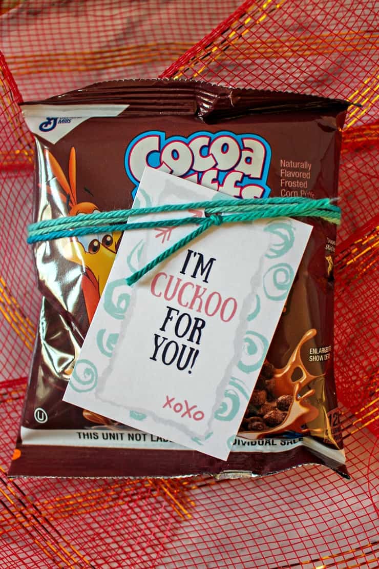 "I'm cuckoo for you" tag on bag of Cocoa Puffs