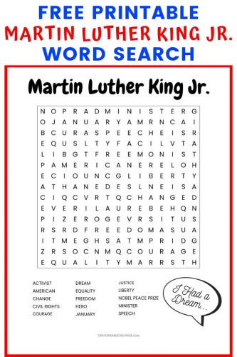 This Martin Luther King Jr. word search printable worksheet with 15 words to find is a fun and educational MLK Day activity for the classroom or at home.