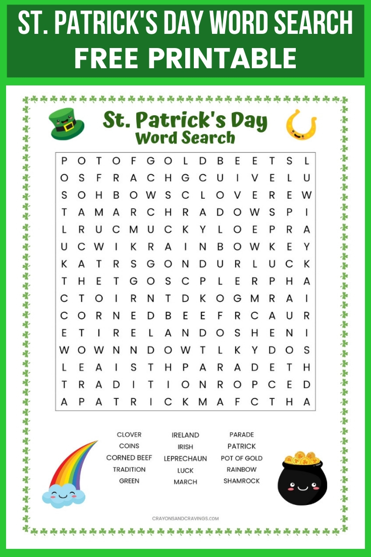 St. Patrick's Day Word Search Free Printable Worksheet