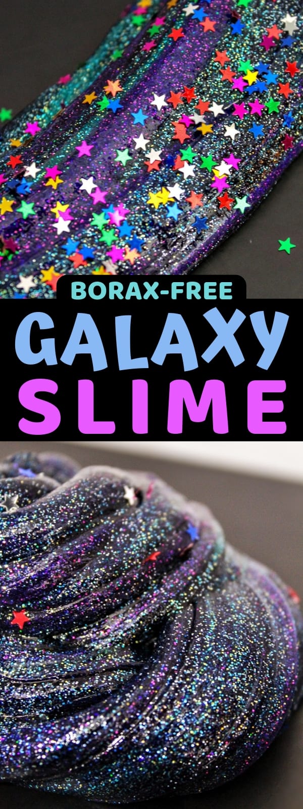 Learn how to make galaxy slime with this easy galaxy slime recipe. The dark colors and glitter combine for DIY slime that is truly out of this world! 