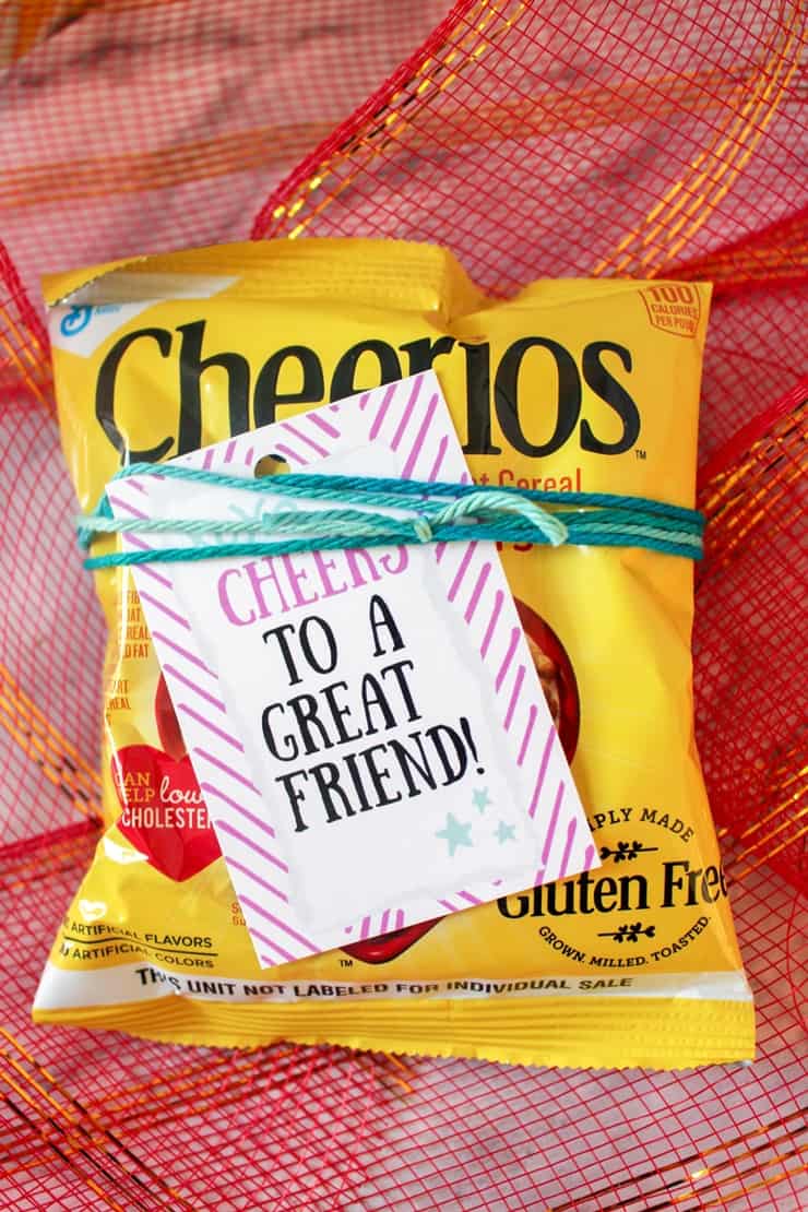 Cheers to a great friend label on bag of Cheerios