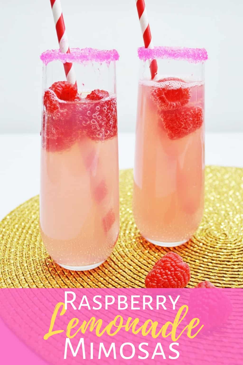 This small-batch Raspberry Lemonade Mimosa recipe made with champagne and raspberry lemonade is a perfect cocktail for brunch with the girls.