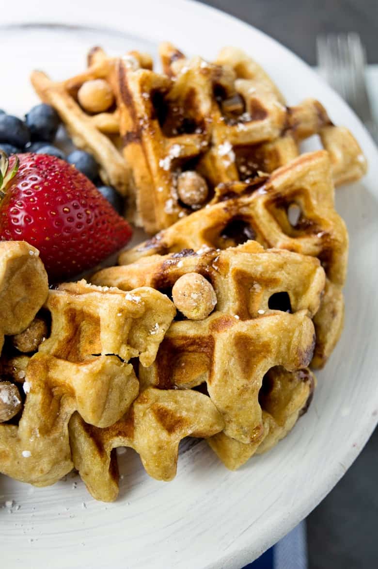 Combine two breakfast favorites -- cereal and waffles -- with this rich and peanut-buttery Reese's Puffs cereal waffles recipe.