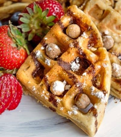 Combine two breakfast favorites -- cereal and waffles -- with this rich and peanut-buttery Reese's Puffs cereal waffles recipe.