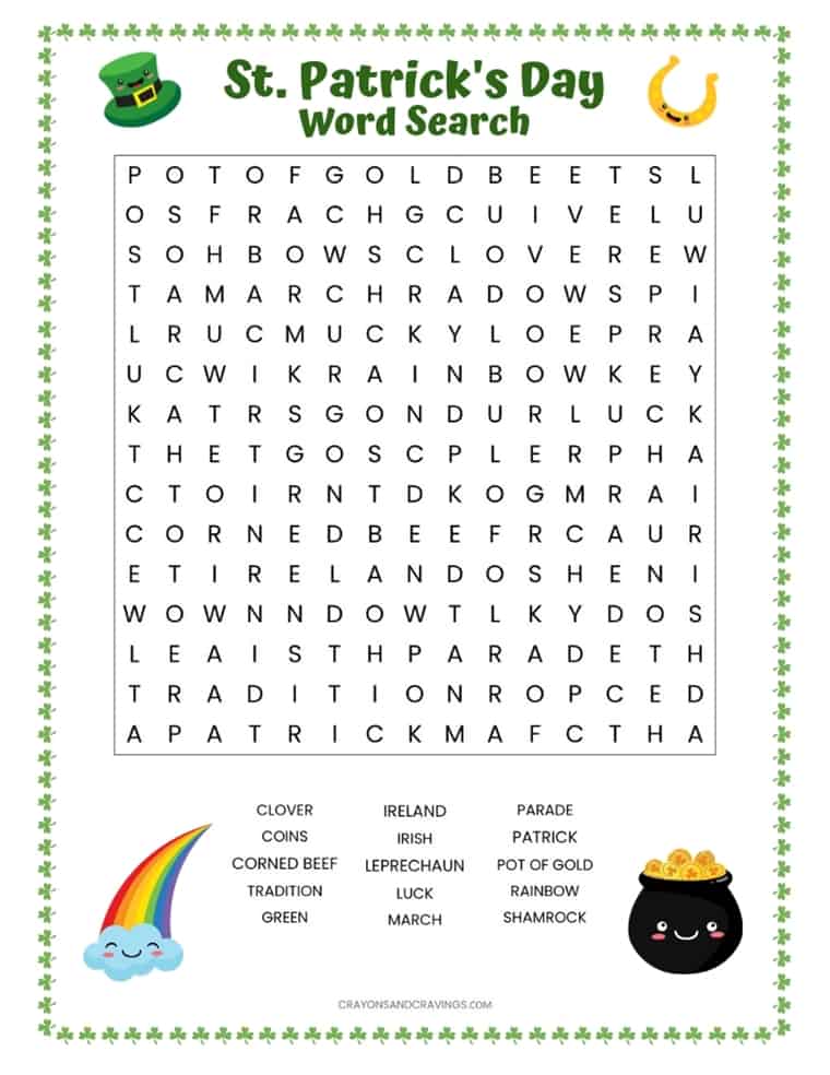 St. Patrick's Day word search free printable 