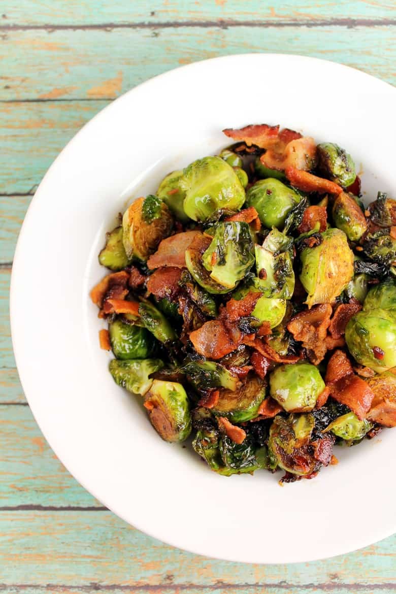 Brussel sprouts with bacon and balsamic reduction makes a delicious and easy side dish. These are seriously the best brussel sprouts ever.