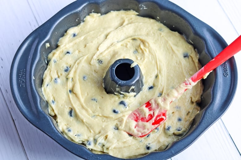 Blueberry Cake Batter in Bundt Pan