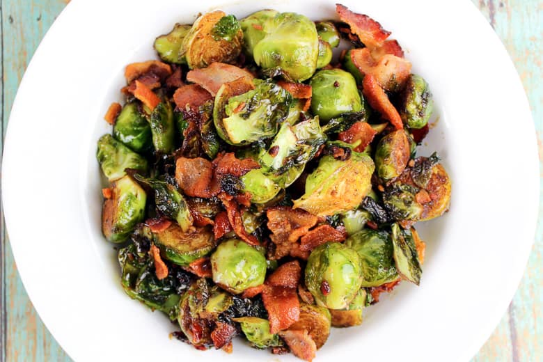 Brussel sprouts with bacon and balsamic reduction makes a delicious and easy side dish. These are seriously the best brussel sprouts ever.