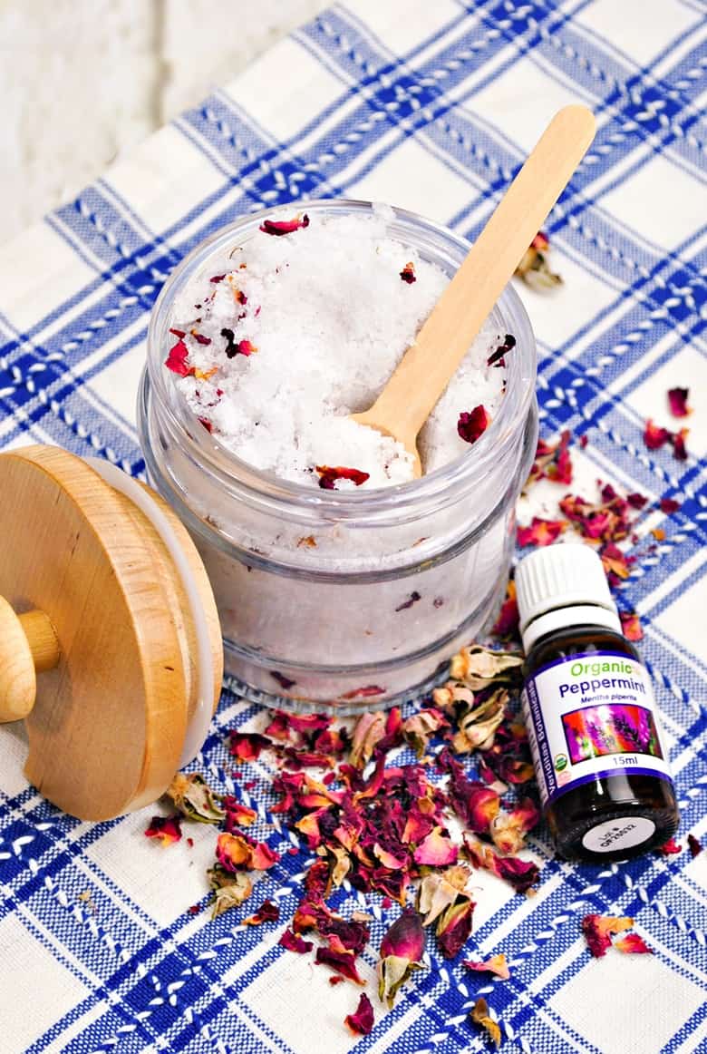 Enjoy these easy 5-ingredient DIY Rose Petal Bath Salts yourself, or make them as a nice homemade gift for the bath lover in your life.