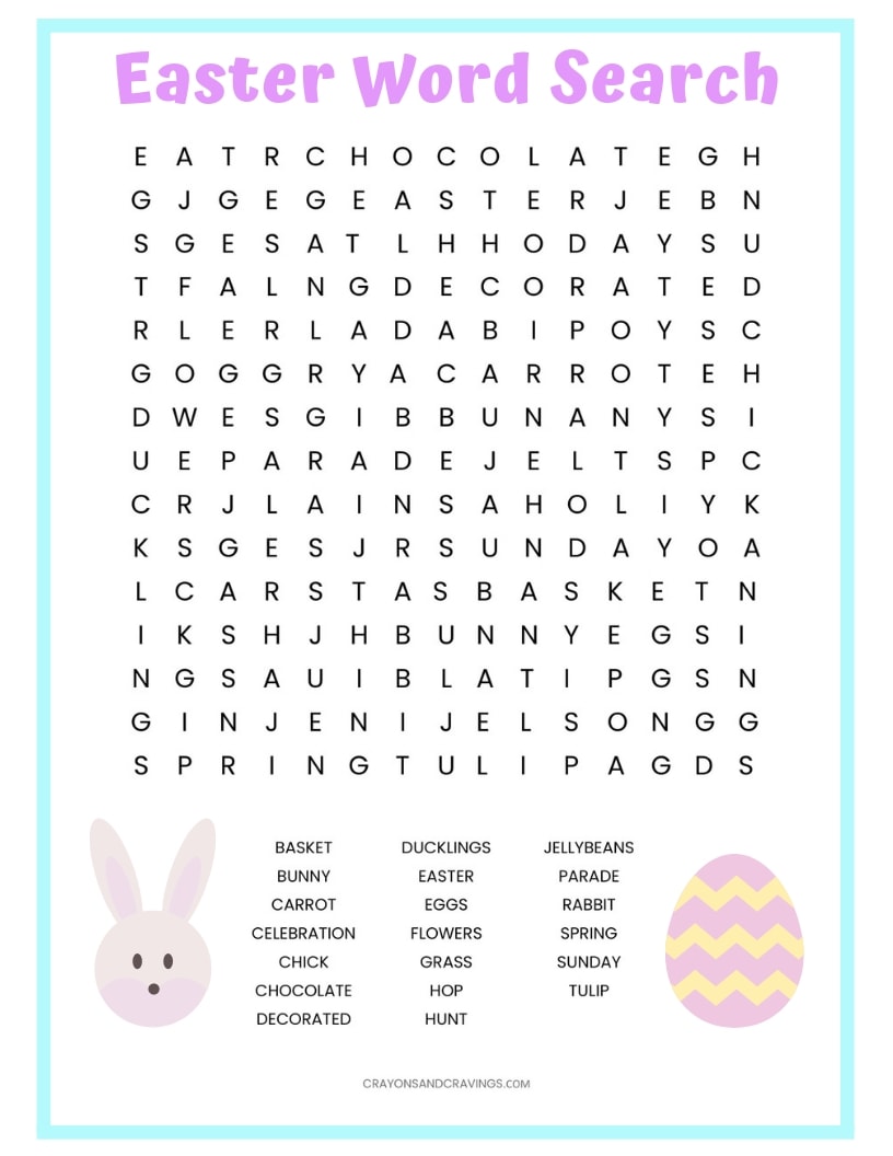 Free Easter Word Search printable worksheet