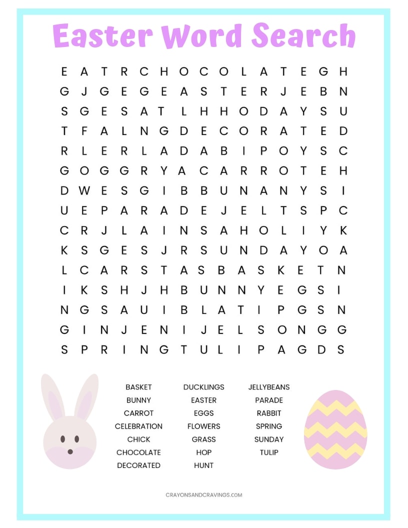 easter word search free printable worksheet for kids