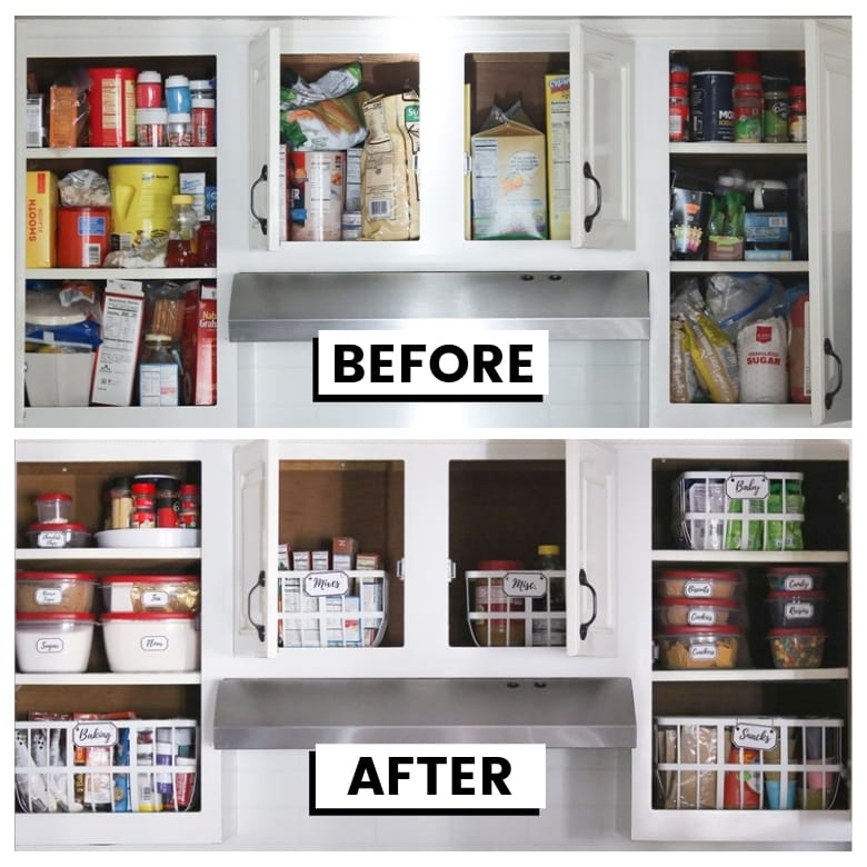 Kitchen Cabinet Pantry Organization Before and After