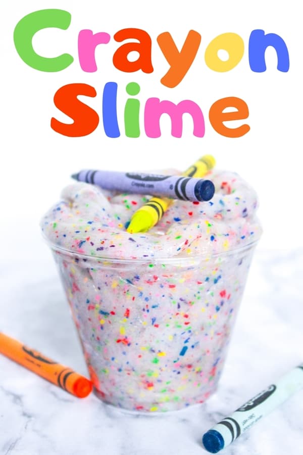An easy and colorful DIY crayon slime project that helps you use up broken crayons.