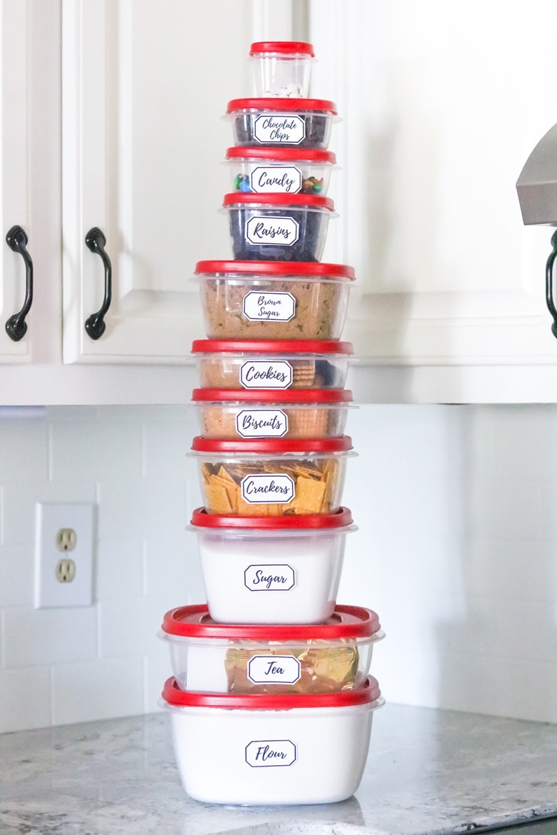 Stack of pantry containers on countertop