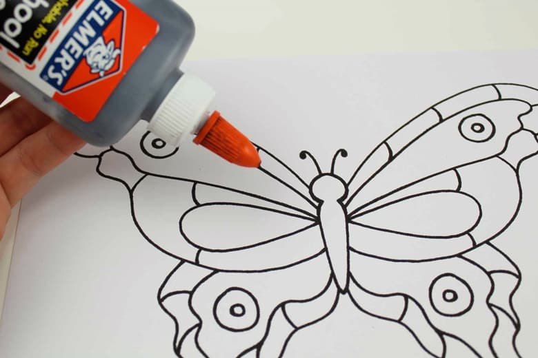 tracing butterfly with black glue