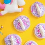 Easy unicorn cookies with fondant unicorn horn and sprinkles