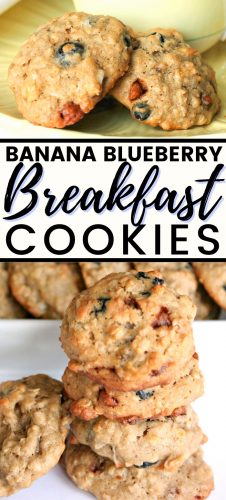 These flavorful, soft breakfast cookies are full of bananas, blueberries, nuts, and oatmeal -- perfect for a quick breakfast as you dash out the door.