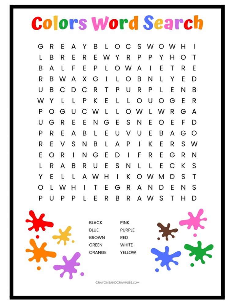 Colors Word Search - Free Printable for Kids