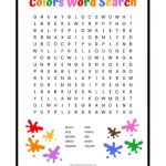 Colors word search free printable worksheet for kids. Ten color words to find including red, yellow, green, orange, blue and pink.