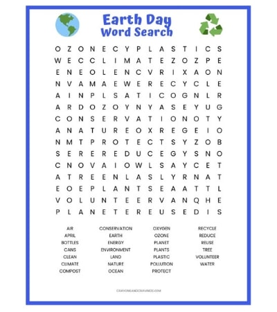 Free Earth Day Word Search Printable Worksheet