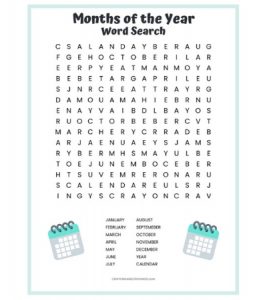 Months of the Year Word Search Printable