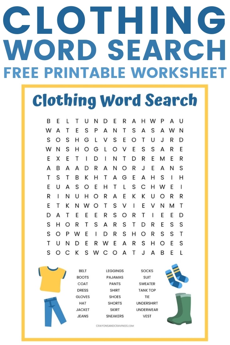 clothing word search free printable