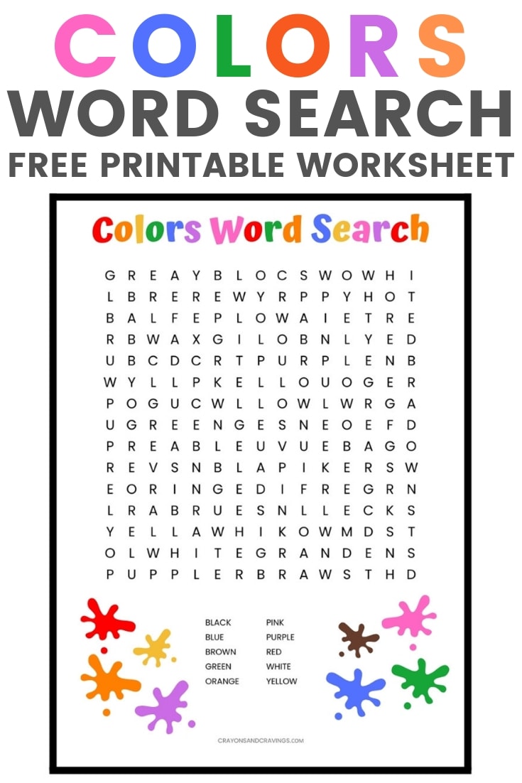 Colors word search free printable worksheet for kids. Ten color words to find including red, yellow, green, orange, blue and pink.