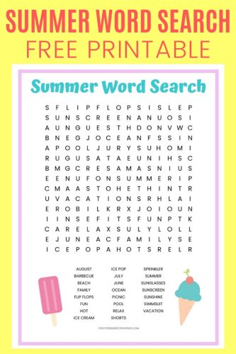 Free Summer word search printable worksheet with 23 Summer themed vocabulary words. Perfect for the classroom or as a fun seasonal activity at home.